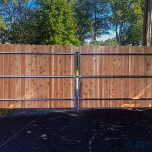 Double swing gate with Galvanized steel frame with wood attached - inside View